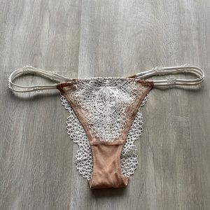 Victoria’s Secret White with Beige Lace Thong